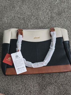 Lovevook Black & Cream Colorblock Satchel with Brown Trim